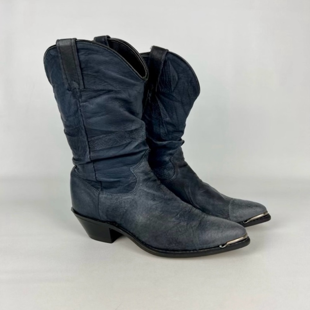 Vintage Dingo Blue Leather Slouch Cowboy Western Boots Size 7